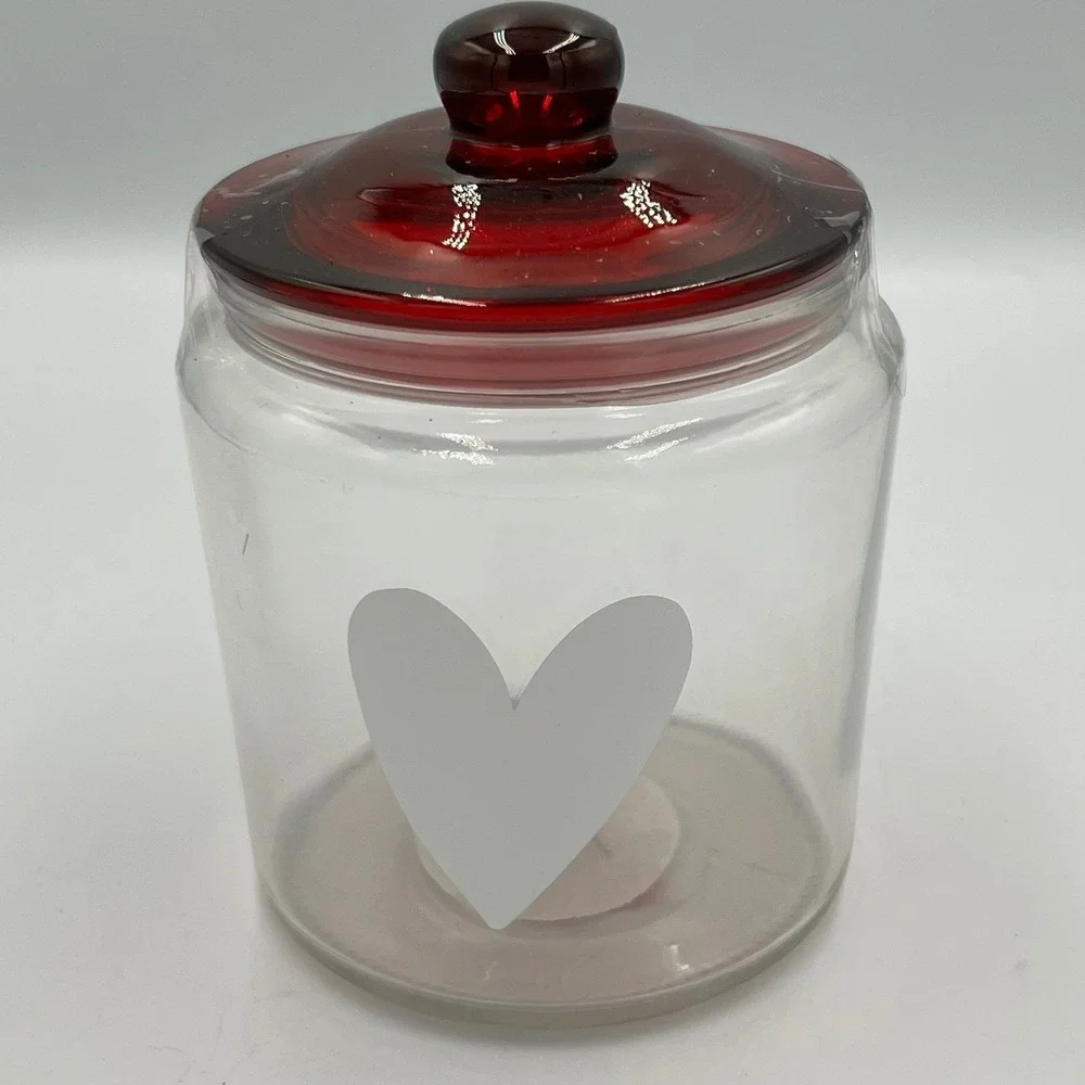 Horizon Group Glass Heart Jars Set of 2 OS Clear Red Brand New Valentine Decor